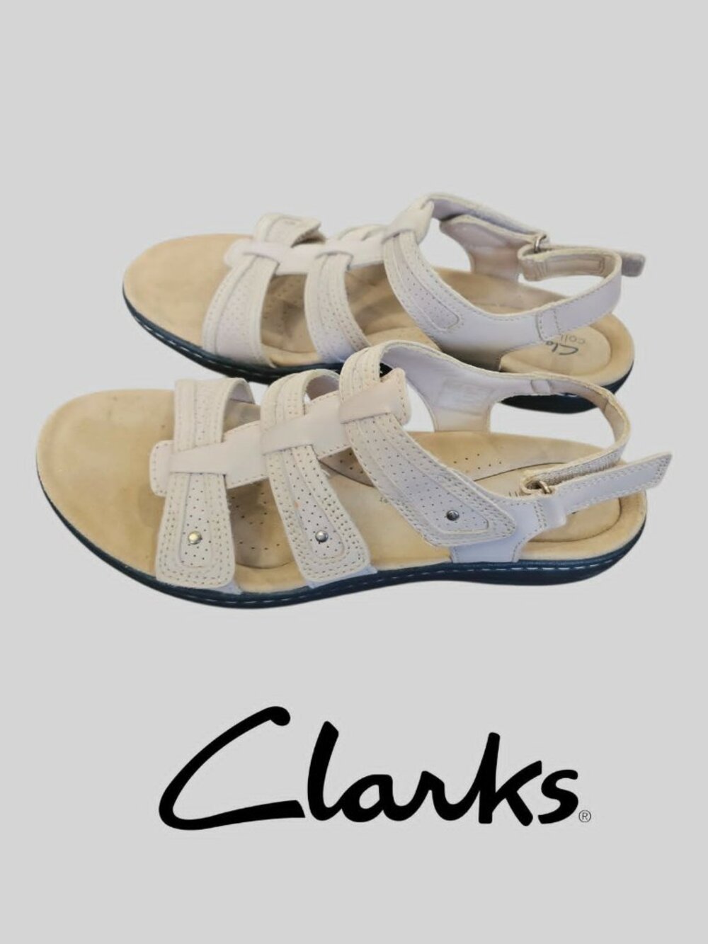 Clarks Collection Leather Laurieann Ivy Flat Multiple Strap Sandals Womens 10M